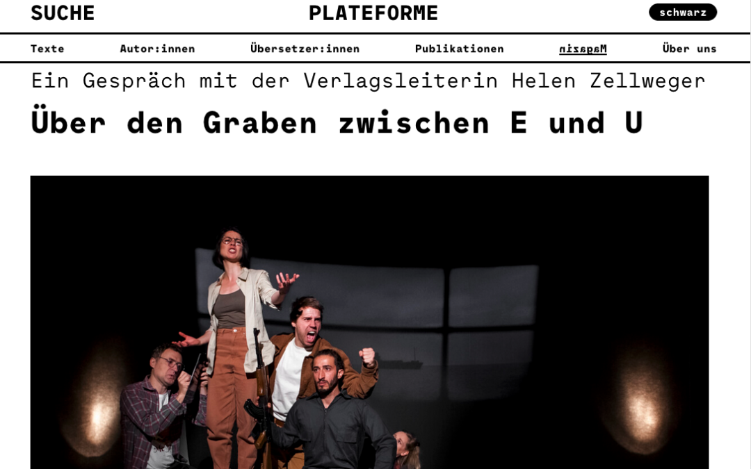 Bildschirmfoto der Webseite plateforme.de, man sieht den Titel des Interviews über einem Szenenfoto aus "Project S.T.R.I.P."